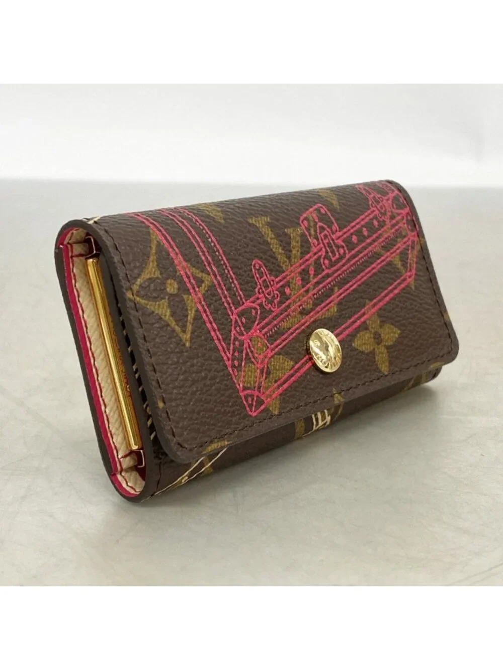 Louis Vuitton Key Case Monogram Trunk Multicles 4 Brown Pink